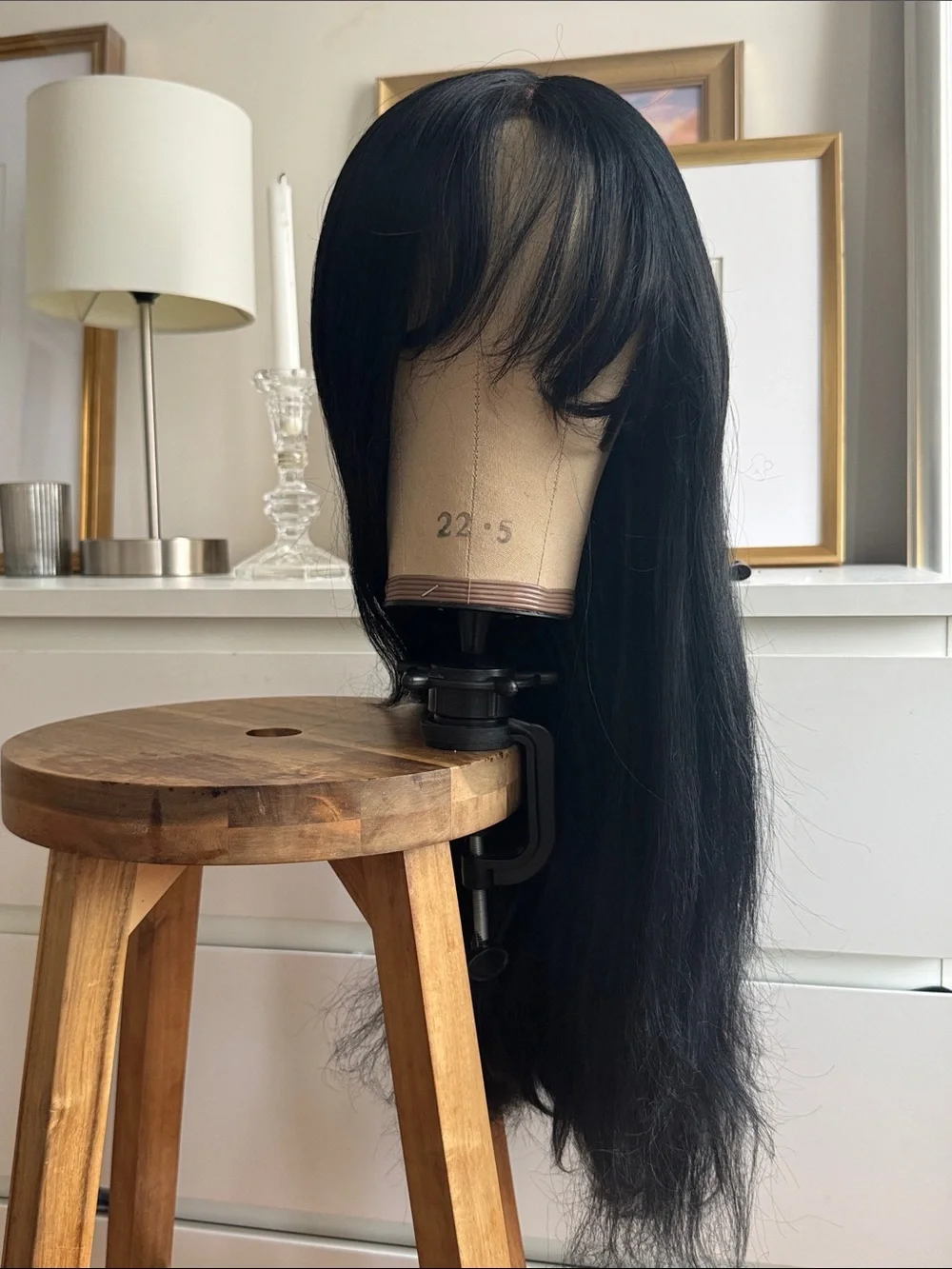 Black Women's Long Straight Wig with Bangs
